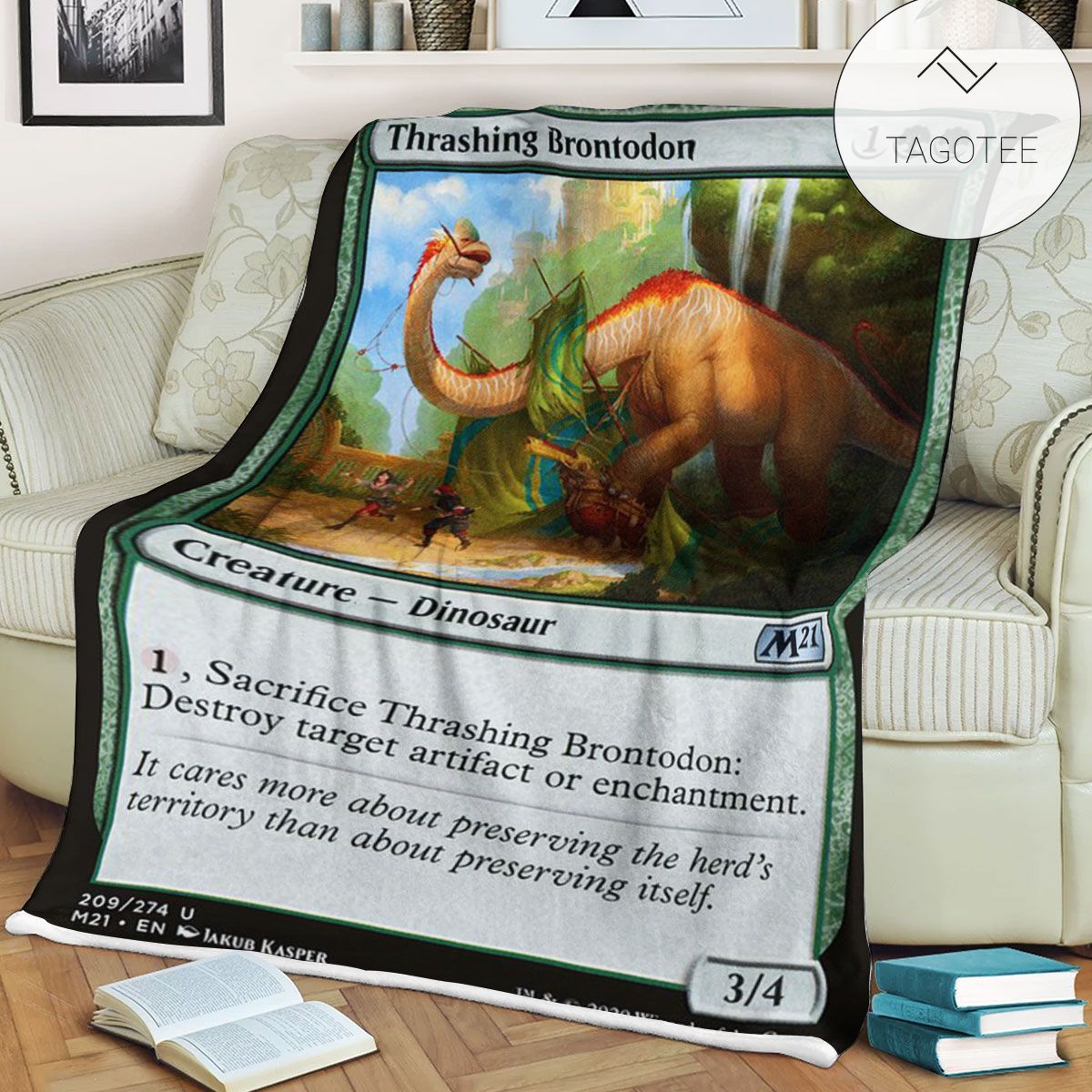 Game Mtg Magic The Gathering M21 209 Thrashing Brontodon Fleece Blanket Game Mtg Magic The Gathering M21 209 Thrashing Brontodon Fleece Blanket