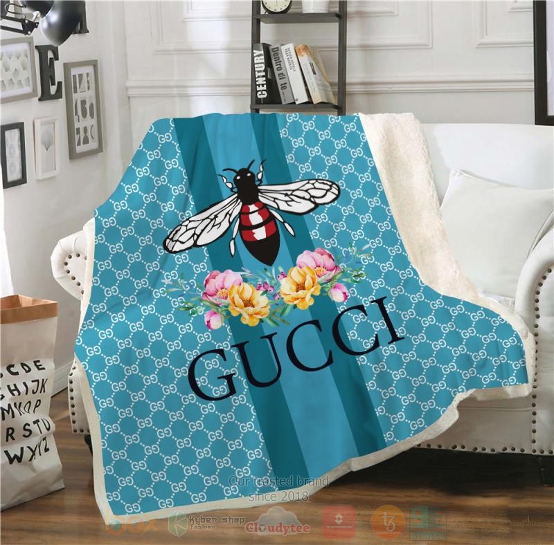 Gucci Bee Flowers Light Blue Pattern Blanket Gucci Bee Flowers Light Blue Pattern Blanket