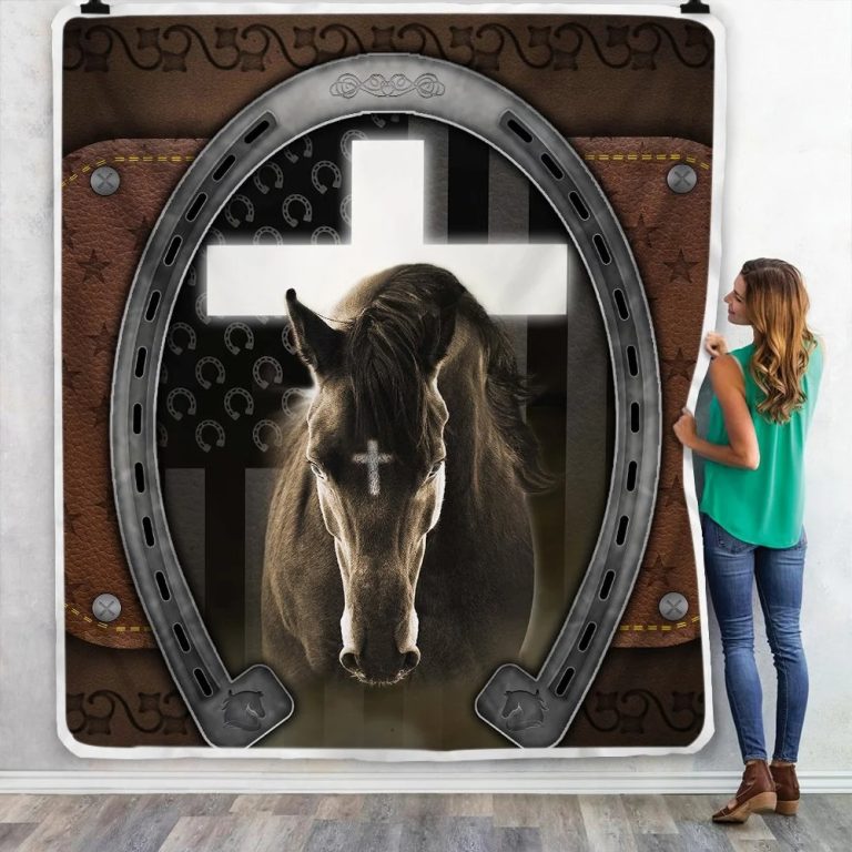 Jesus-Cross-Black-Horse-Horseshoe-Blanket-1