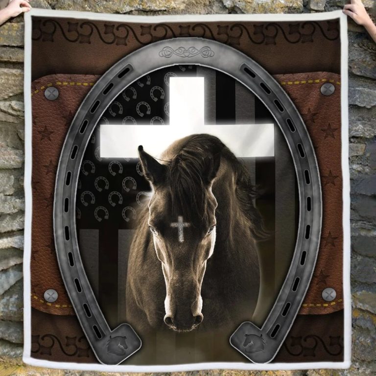 Jesus-Cross-Black-Horse-Horseshoe-Blanket-2