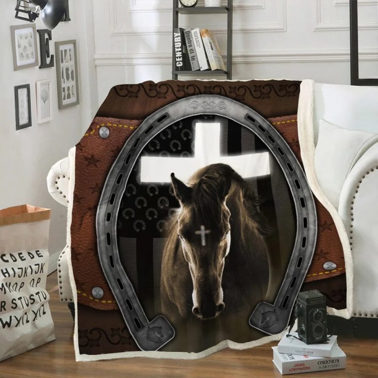 Jesus-Cross-Black-Horse-Horseshoe-Blanket-3