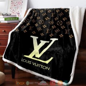 Louis Vuitton Gold Logo Black Fleece Blanket