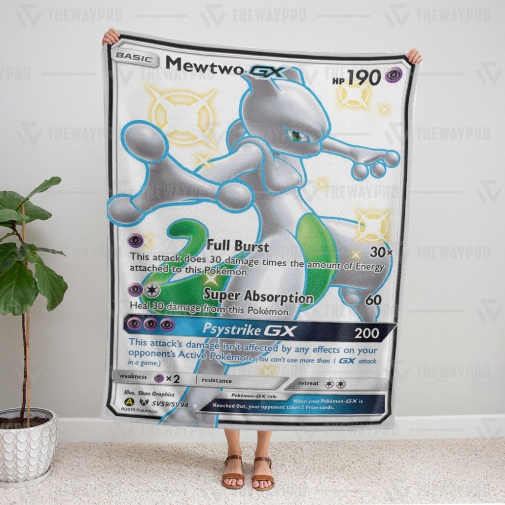 Mewtwo Shining Legends Pokemon Fleece Blanket Mewtwo Shining Legends Pokemon Fleece Blanket