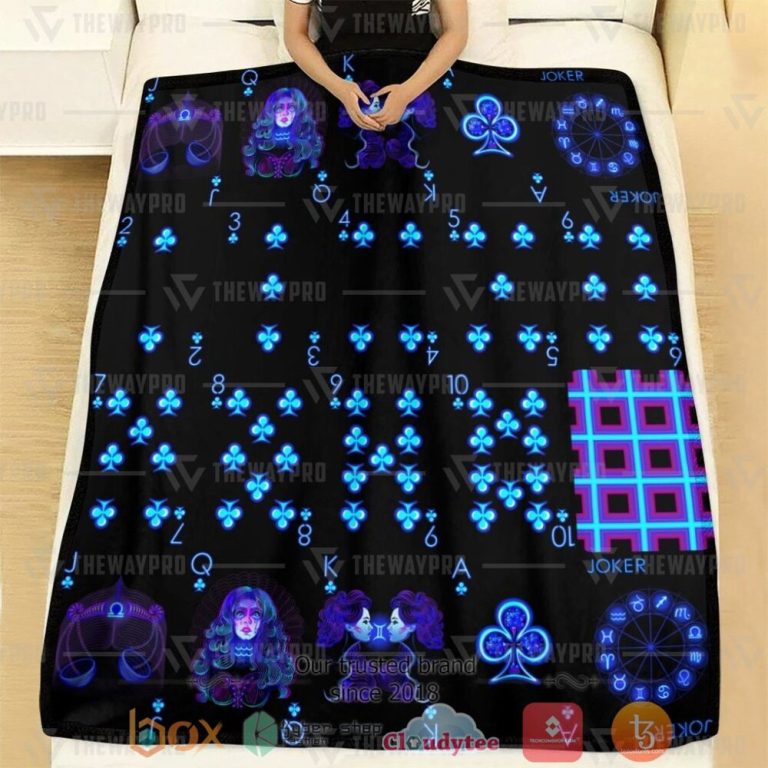 Playing-Card-Zodiac-Neon-Custom-Blue-Soft-Blanket-1