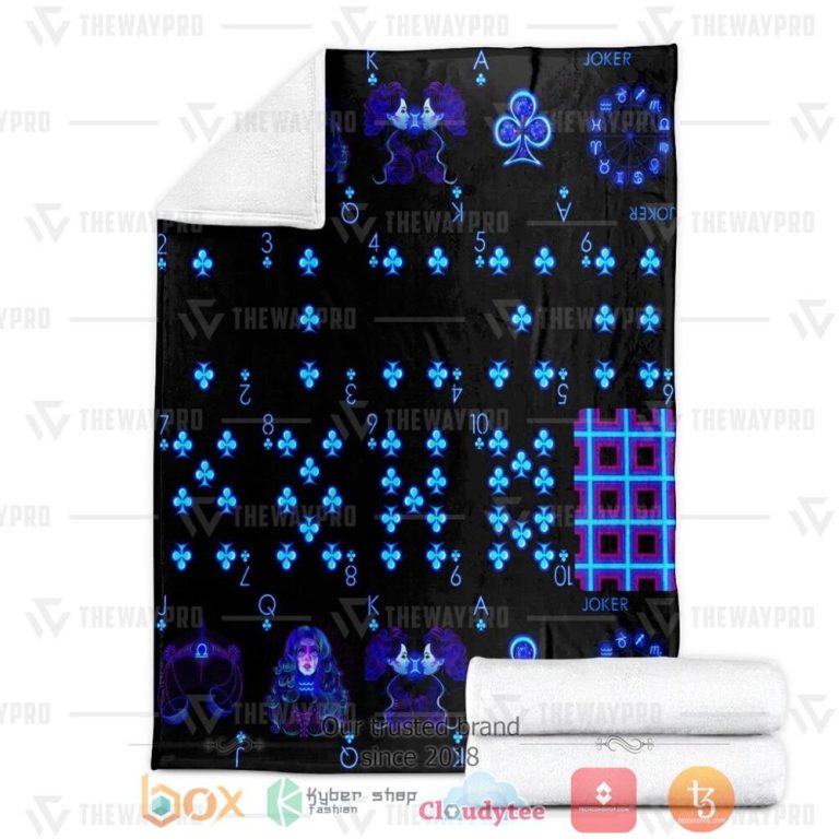 Playing-Card-Zodiac-Neon-Custom-Blue-Soft-Blanket-2