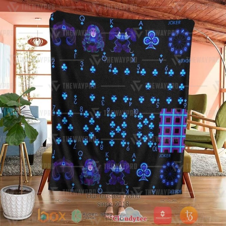 Playing-Card-Zodiac-Neon-Custom-Blue-Soft-Blanket-3