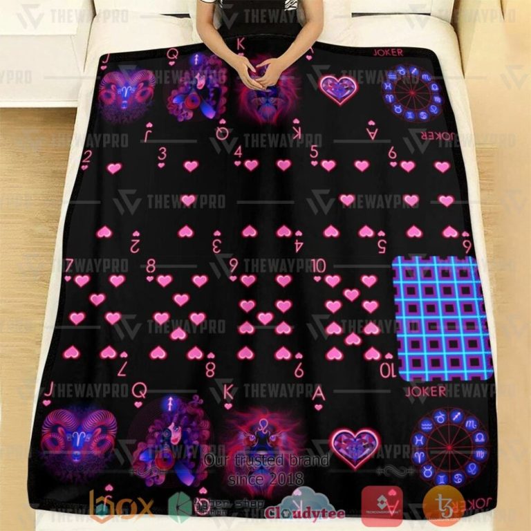 Playing-Card-Zodiac-Neon-Custom-Pink-Soft-Blanket-1