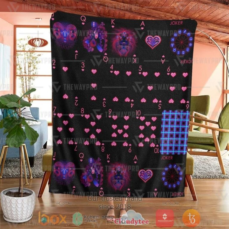 Playing-Card-Zodiac-Neon-Custom-Pink-Soft-Blanket-3