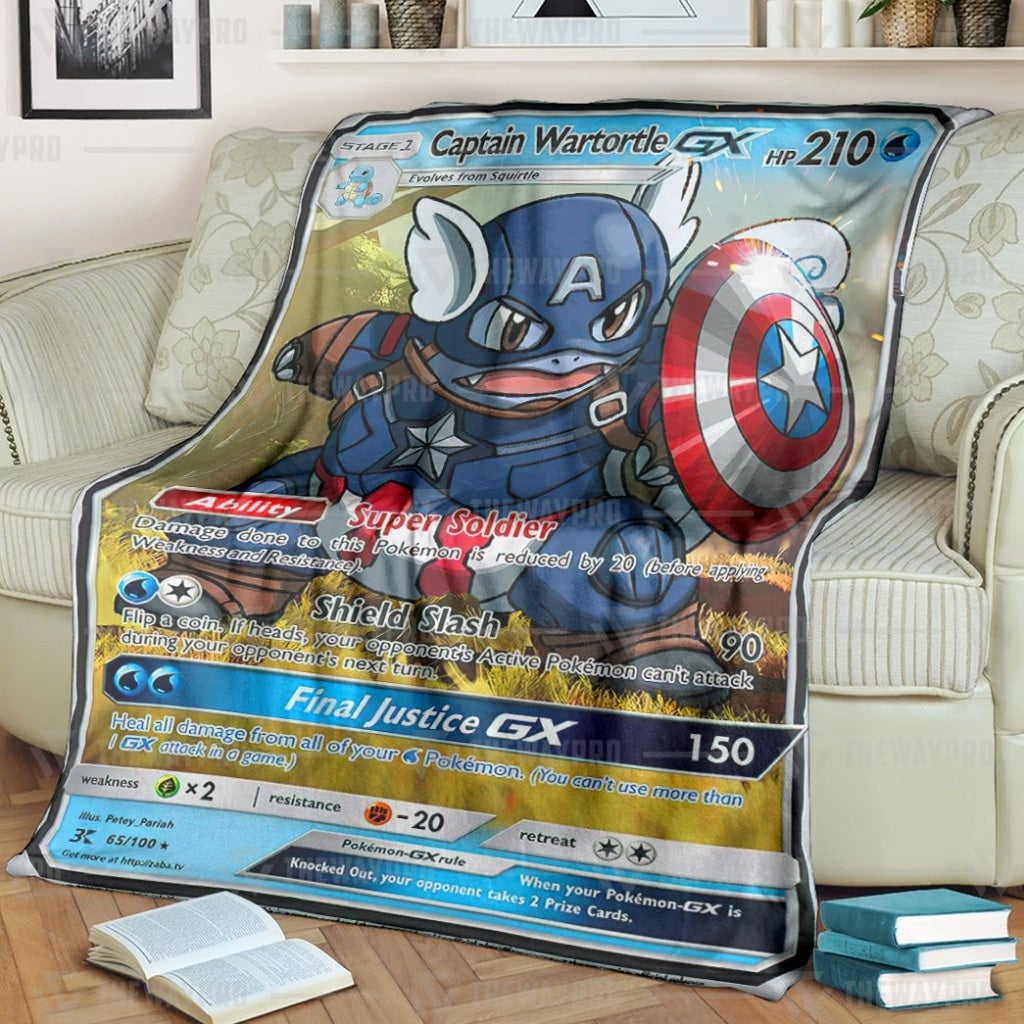 Pokemon Captain America Wartortle Gx Blanket Pokemon Captain America Wartortle Gx Blanket