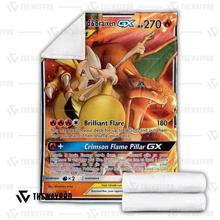 Pokemon-Charizard-Braixen-Gx-Cosmic-Eclipse-Bedding-Set-And-Quilt-Blanket-2
