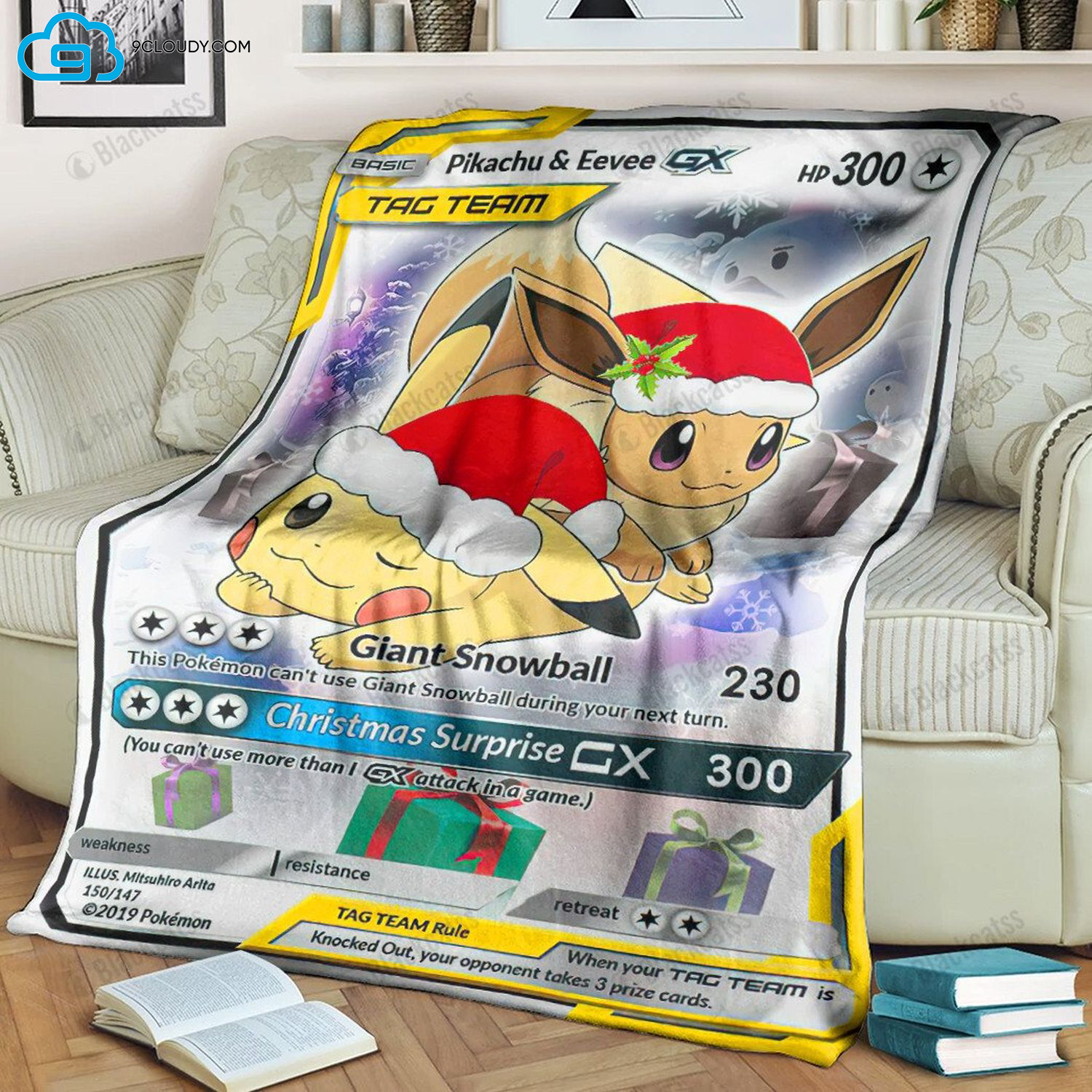 Pokemon Christmas Eevee And Pikachu Tag Team Full Print Soft Blanket Pokemon Christmas Eevee And Pikachu Tag Team Full Print Soft Blanket