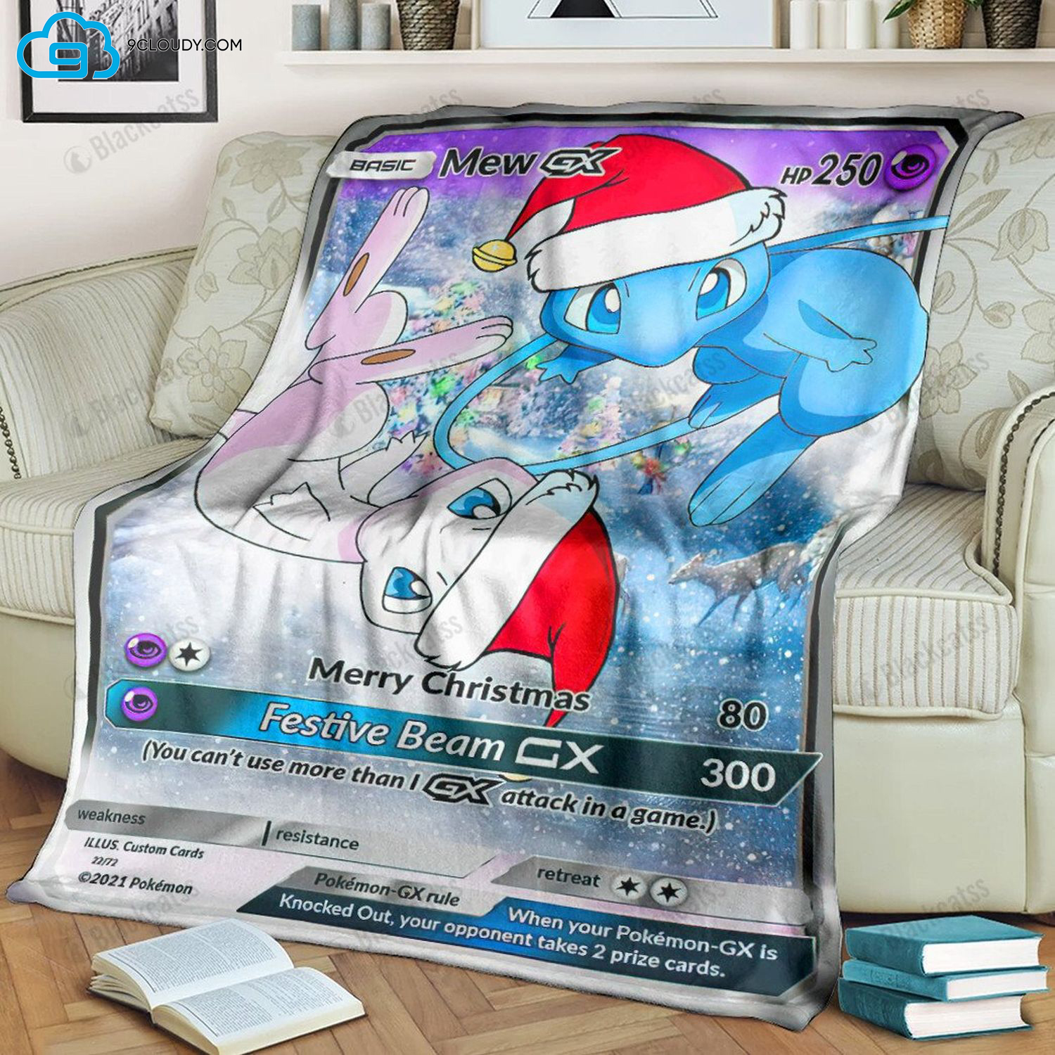 Pokemon Christmas Mew Gx Full Print Soft Blanket Pokemon Christmas Mew Gx Full Print Soft Blanket