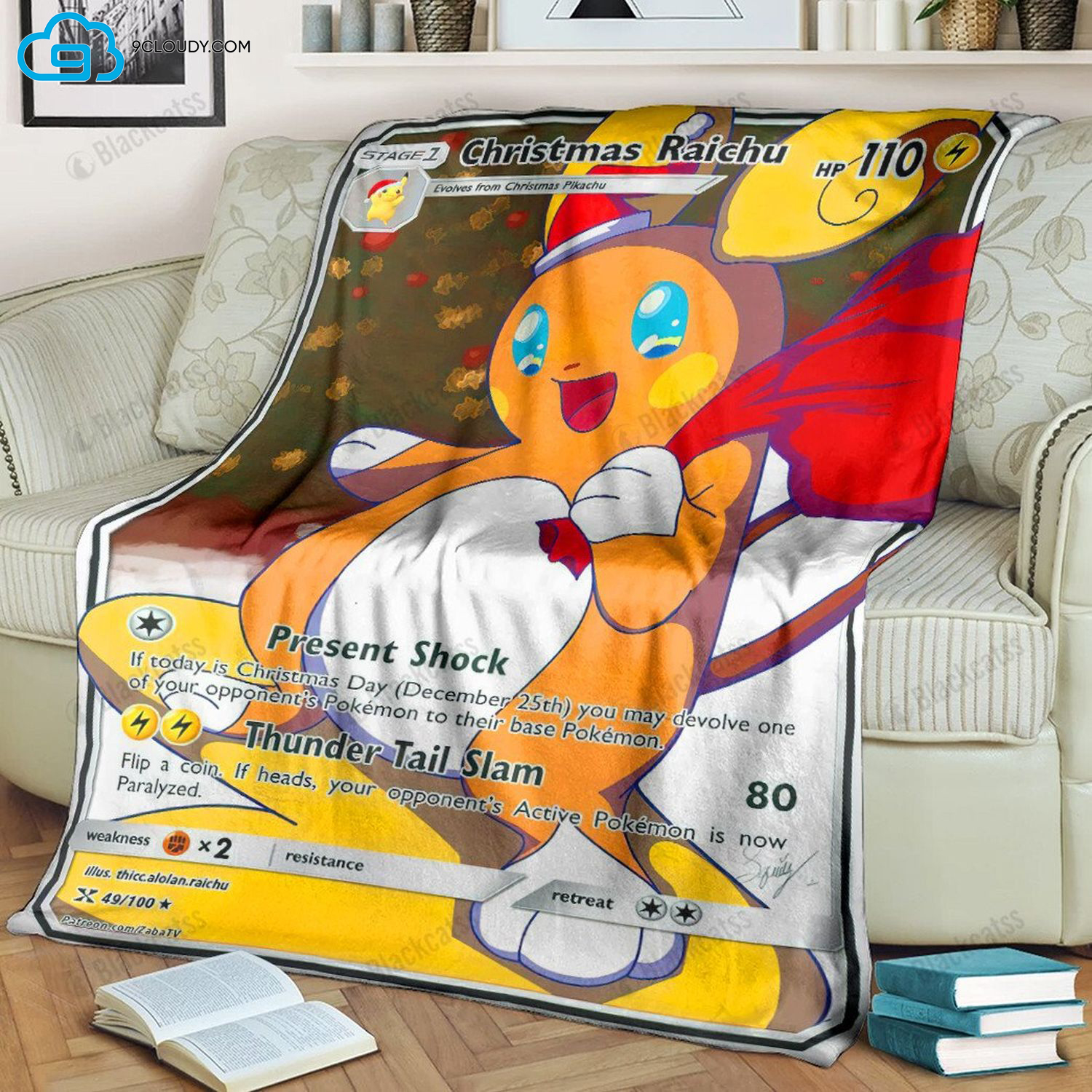 Pokemon Christmas Raichu Full Print Soft Blanket Pokemon Christmas Raichu Full Print Soft Blanket