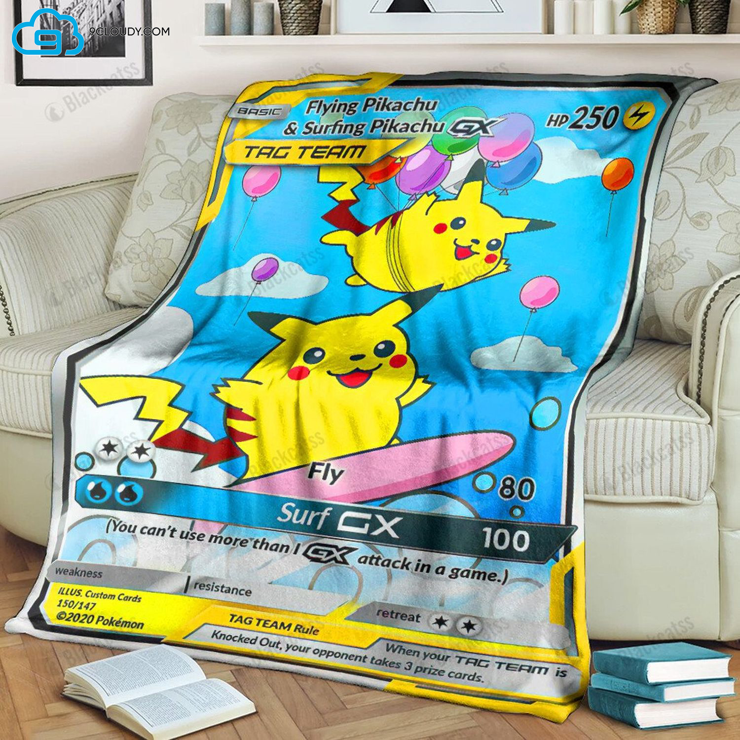 Pokemon Flying And Surfing Pikachu Full Print Soft Blanket Pokemon Flying And Surfing Pikachu Full Print Soft Blanket