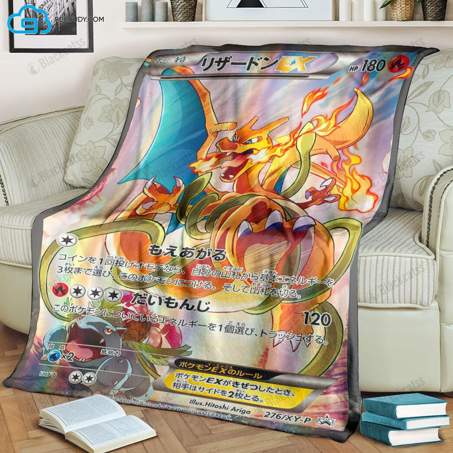 Pokemon Japanese Charizard Ex Card Full Print Soft Blanket Pokemon Japanese Charizard Ex Card Full Print Soft Blanket