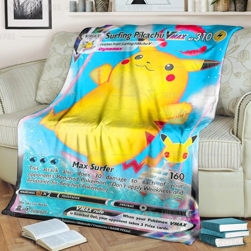 Pokemon Surfing Pikachu Vmax Blanket Pokemon Surfing Pikachu Vmax Blanket