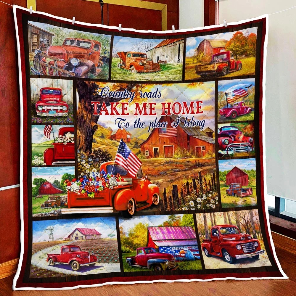 Red Truck Country Roads Take Me Home To The Place I Belong Quilt Blanket Red Truck Country Roads Take Me Home To The Place I Belong Quilt Blanket
