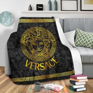 Versace Gold Hide Pattern Black Fleece Blanket
