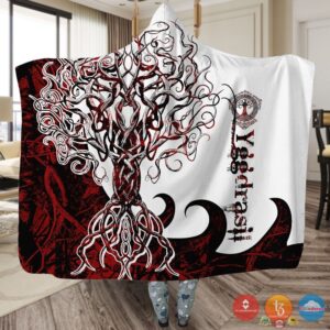 Viking Yggdrasil Red White Blanket