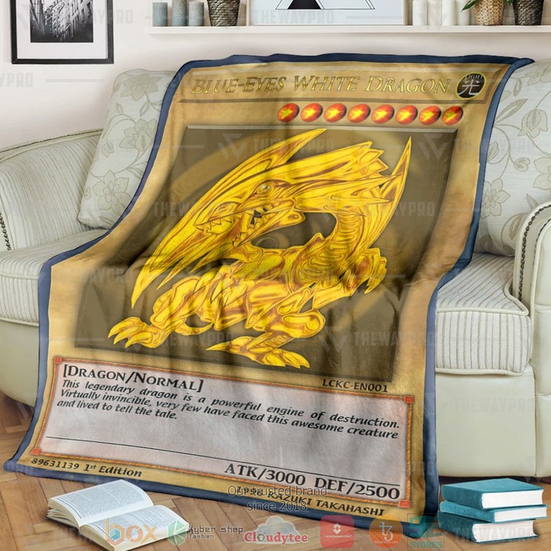 Yu Gi Oh Golden Blue Eyes White Dragon Card Soft Blanket Yu Gi Oh Golden Blue Eyes White Dragon Card Soft Blanket
