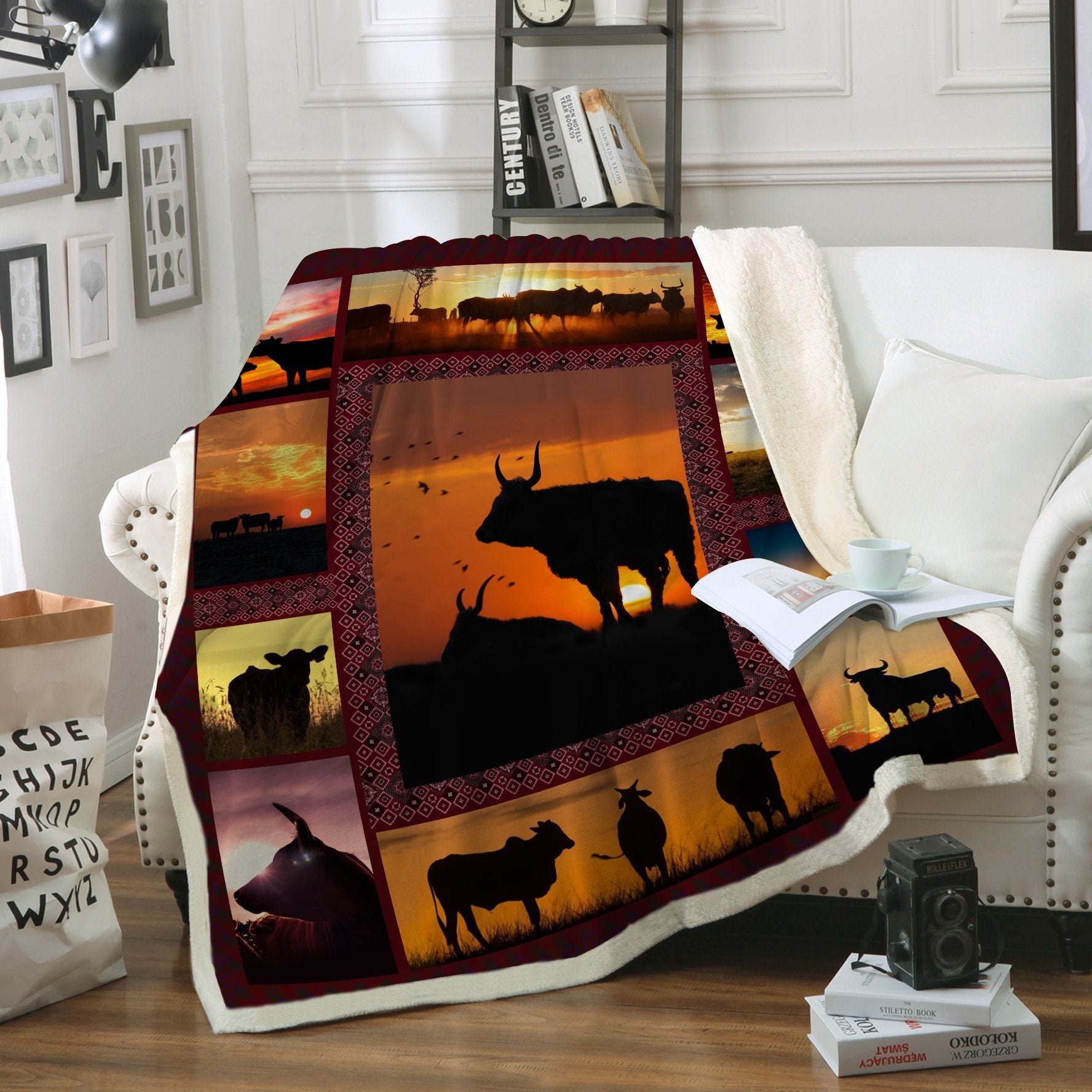 Cow And Sunset Blanket Cow And Sunset Blanket