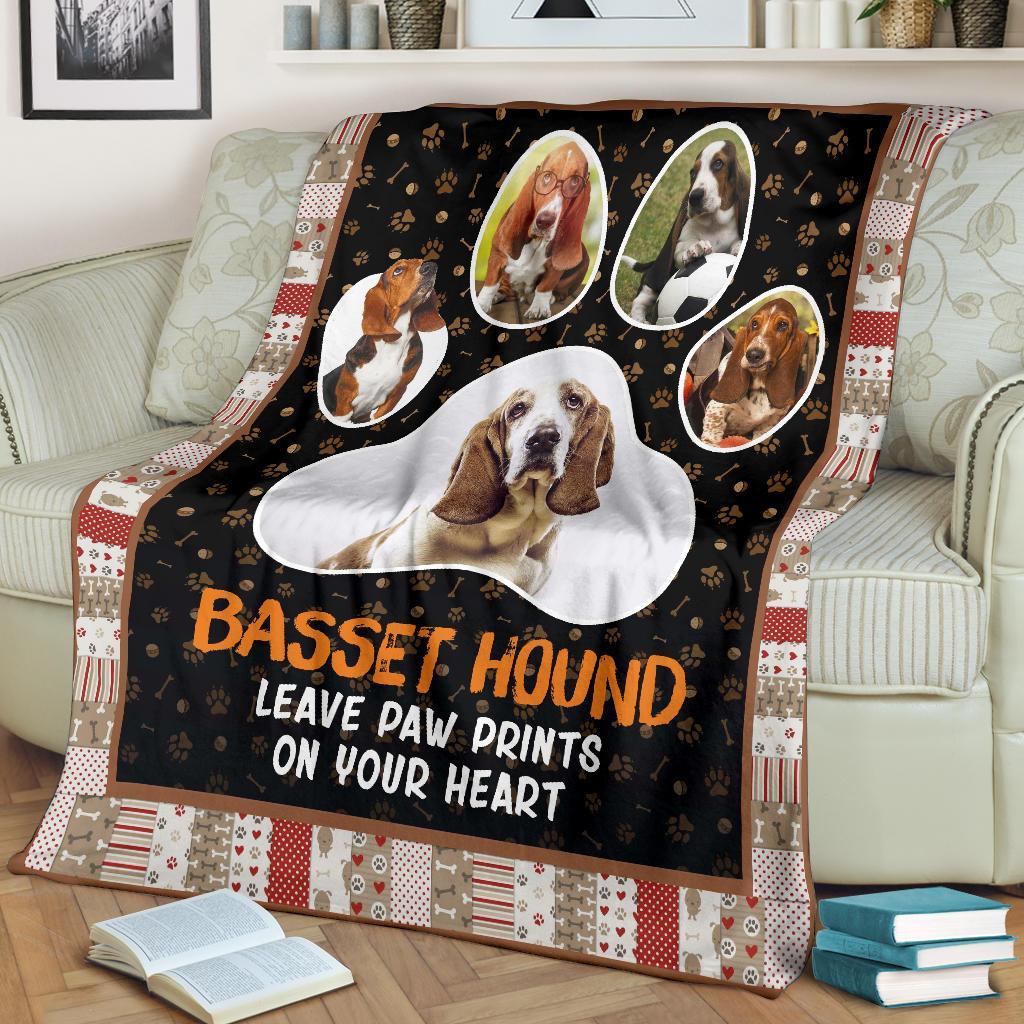 Basset Hound Leave Paw Prints On Your Heart Fleece Blanket Basset Hound Leave Paw Prints On Your Heart Fleece Blanket