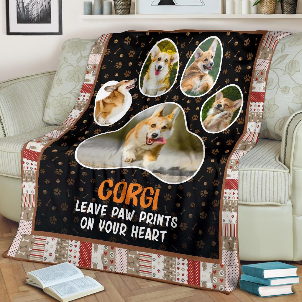 Corgi Leave Paw Prints On Your Heart Fleece Blanket Corgi Leave Paw Prints On Your Heart Fleece Blanket